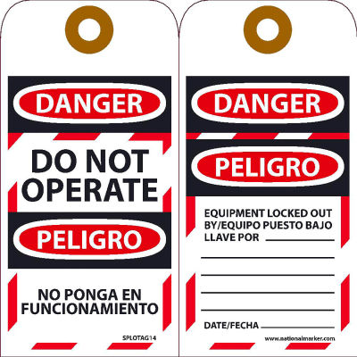 Bilingual Lockout Tags - Do Not Operate Equipment Tag-Out - 10/Pack