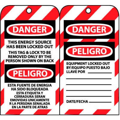 Bilingual Lockout Tags - This Energy Source Has Been Locked Out