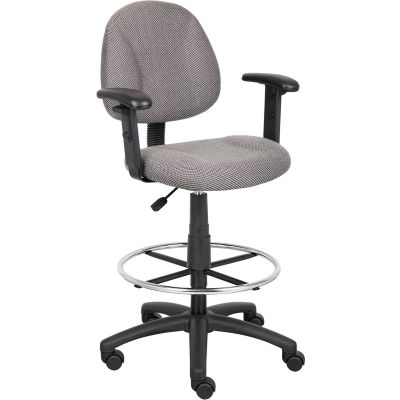 Boss Drafting Stool with Footring and Adjustable Arms -Fabric - Gray