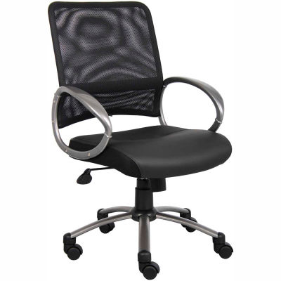 Boss Mesh Reception Guest Chair with Arms - Vinyl - Black