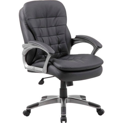 Boss Executive Office Chair with Arms and Pillow Top - Vinyl - Mid Back - Black