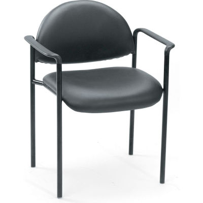 Boss Stacking Guest Chair with Arms - Vinyl - Low Back - Black - Pkg Qty 4