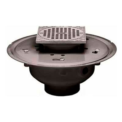 Oatey 72043 3" or 4" PVC Adjustable Commercial Drain with 5" Brass Grate & Square Ring