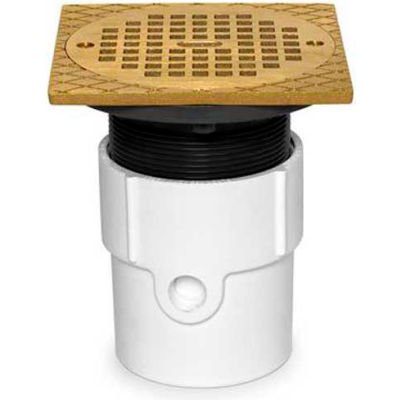 Oatey 72148 4" PVC Pipe Base Adjustable General Purpose Drain with 6" Brass Grate & Square Ring