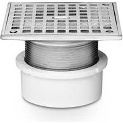 Oatey 72227 3" or 4" PVC Adjustable General Purpose Pipe Fit Drain w/ 4" Cast Chrome Grate & Sq Top