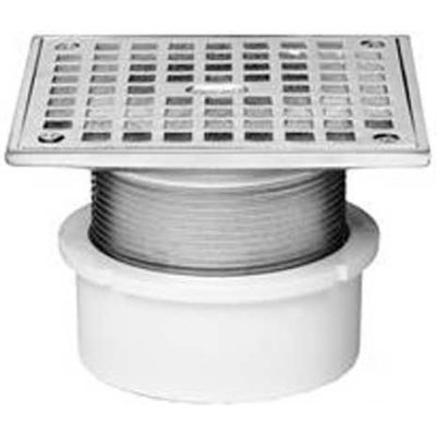 Oatey 72262 2" PVC Adjustable Commercial Drain 6" Cast Chrome Square Grate and Square Top