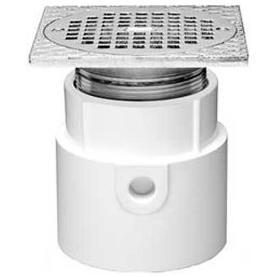 Oatey 72297 3" or 4" PVC Adjustable General Purpose Pipe Fit Drain w/ 6" Cast Nickel Grate & Sq Top