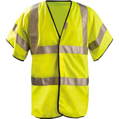 OccuNomix Premium Solid Dual Stripe Vest, Class 3, Half Sleeve, Hi-Vis Yellow, S, LUX-HSFULLG-YS