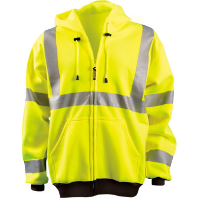 OccuNomix Full Zip Hoodie Sweatshirt Hi-Vis Yellow Large, LUX-HZSWT-YL