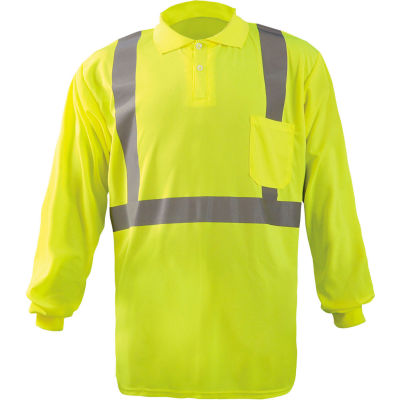 Occunomix LUX-LSPP2B-YS Birdseye Polo, Wicking & Cooling Long Sleeve, Class 2, Yellow, S