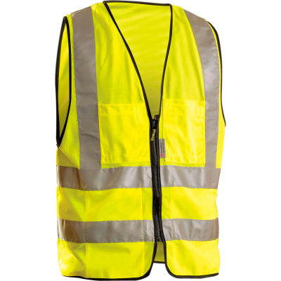 OccuNomix Premium Solid Dual Stripe Surveyor Vest, Class 2, Hi-Vis Yellow, L, LUX-SSFS-YL
