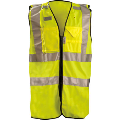OccuNomix Premium Solid Stripe Surveyor Vest W/ Zipper, Class 2, Hi-Vis Yellow, 3XL, LUX-SSFULLZ-Y3X