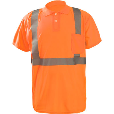 Occunomix LUX-SSPP2B-O2X Birdseye Polo, Wicking & Cooling, Short Sleeve, Class 2, Orange, 2XL