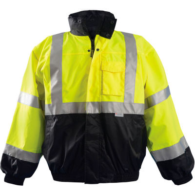 OccuNomix Premium Black Bottom Bomber Jacket, Class 3, Hi-Vis Yellow, 2XL, LUX-TJBJ-BY2X