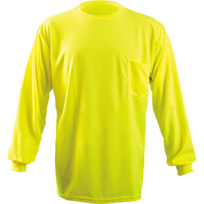 OccuNomix Long Sleeve Wicking Birdseye T-Shirt With Pocket Hi-Vis Yellow XL, LUX-XLSPB-YXL