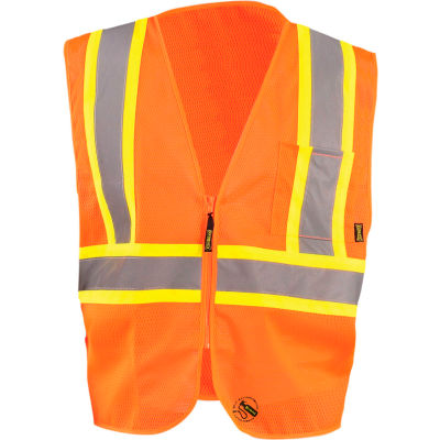 Occunomix TSE-IM2TZ-OL Self Extinguishing Standard Vest, Class 2, Two Tone, Orange/Yellow, L