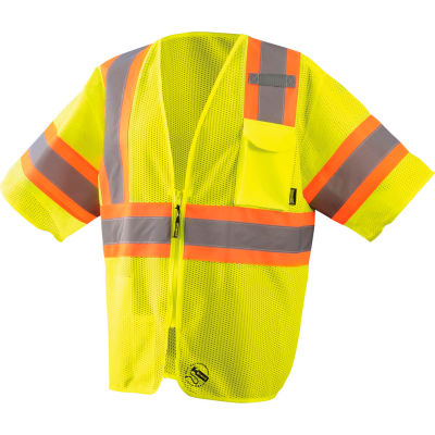 Occunomix Self-Extinguishing Vest, Mesh, Class 3, Type R, Two-Tone, Yellow/Orange, M