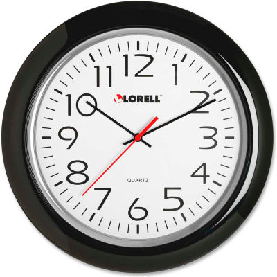 Lorell® 13-1/4" Round Quartz Wall Clock, Plastic Case, Black