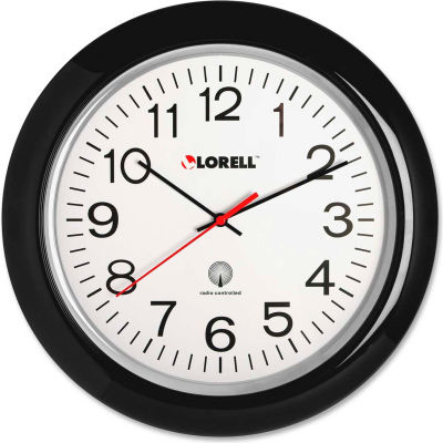 Lorell® 13-1/4" Round Radio Controlled Wall Clock, Plastic Case, Black
