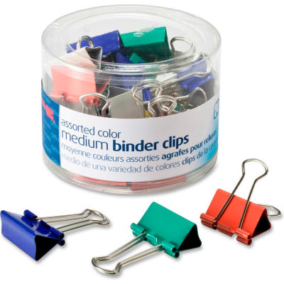 Officemate® Binder Clips, Medium, 1/4" Width, 5/8" Capacity, Assorted Colors, 24/Pack