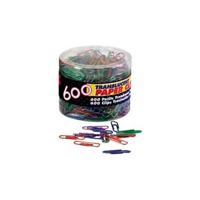 Officemate® Translucent Vinyl-Coated Paper Clips, Assorted, 600/Tub