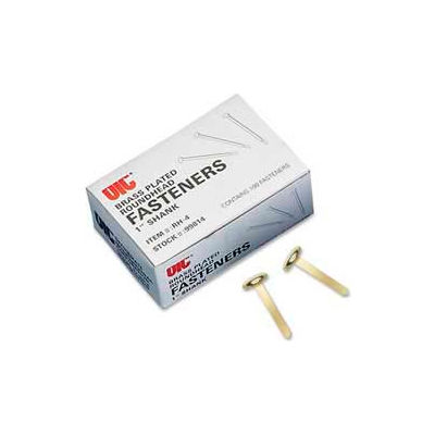 Officemate® Round Head Fastener, 1" Length Shank, 3/8" Head, Brass Plated, 100/Box