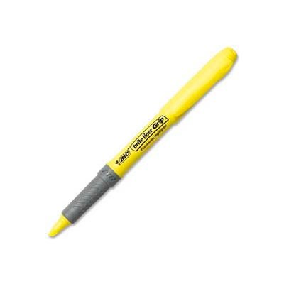 Bic® Brite Liner Grip Highlighter, Chisel Tip, Yellow Ink, Dozen