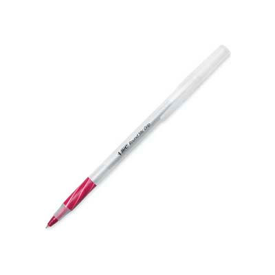 Bic® Round Stic Grip Ballpoint Pen, Fine, Red Ink, Dozen