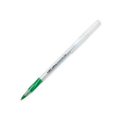 Bic® Ultra Round Stic Grip Ballpoint Stick Pen, Medium, Green Ink, Dozen