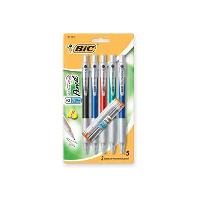 Bic® Velocity Mechanical Pencil, Refillable, Rubber Grip, 0.9mm, Assorted, 5/Pack