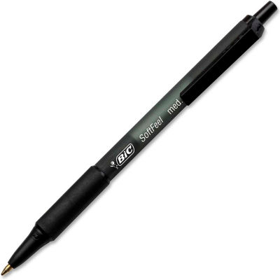 Bic® Soft Feel Retractable Ball Pen, Medium, Black Barrel/Ink, Dozen