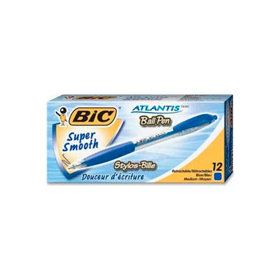 Bic® Atlantis Ballpoint Retractable Pen, Medium, Blue Barrel/Ink, Dozen
