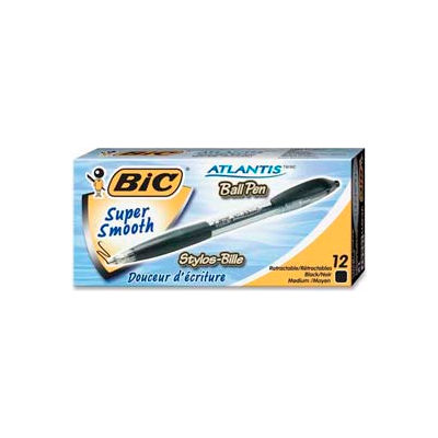 Bic® Atlantis Ballpoint Retractable Pen, Medium, Black Barrel/Ink, Dozen