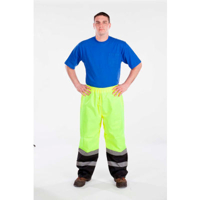 Utility Pro Hi-Vis Nylon Pants W/Elastic Waist, ANSI Class E, 30"L, 4XL, Lime/Black