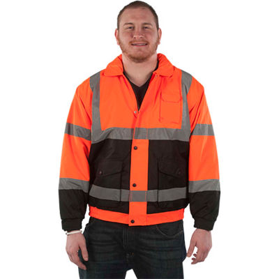 Utility Pro Hi-Vis Bomber Jacket, ANSI Class 3, 2XL, Orange/Black