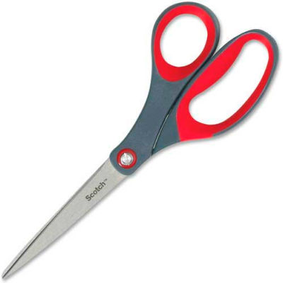 Scotch™ Precision Scissors, 8" Length, Straight, Gray/Red, 1 Each
