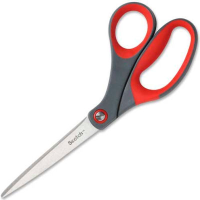 Scotch™ Precision Scissors, 8" Length, Bent, Gray/Red, 1 Each