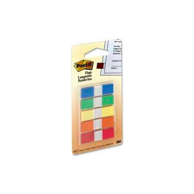 Post-it® Flags, 1/2" Wide, Assorted Primary, 20 Flags/Color, 100 Flags/Dispenser