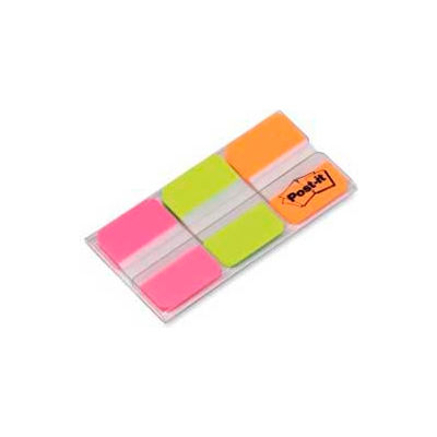 Post-it® Durable Tabs, 1" Solid, Pink/Green/Orange, 22 Tabs/Color, 66 Tabs/Dispenser