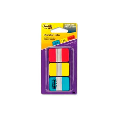 Post-it® Durable Tabs, 1" Solid, Red/Yellow/Blue, 12 Tabs/Color, 36 Tabs/Dispenser