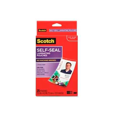 Scotch® Self-Sealing Laminating Pouches with Clips, 4-1/16" x 2-15/16", Clear, 25/Pack