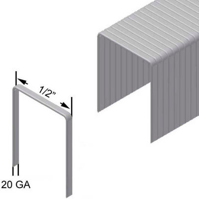20 Gauge Staple - 1/2" Length - 1/2" Crown - Galvanized Steel - Pkg of 25000