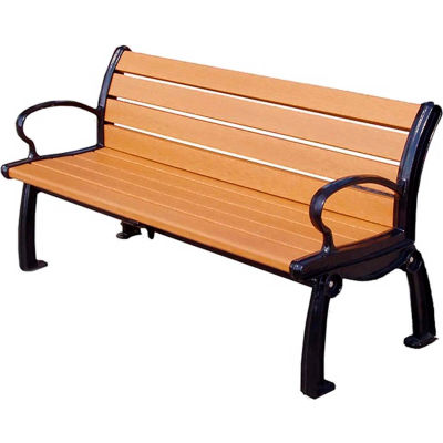 Global Industrial 6' Recycled Plastic Heritage Bench With Black Frame, Cedar