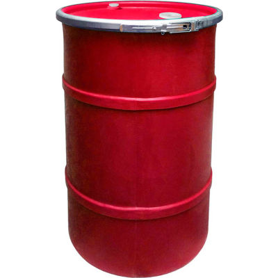 US Roto Molding 55 Gallon Plastic Drum SS-OH-55 - Open Head with Bung Cover - Lever Lock - Red
