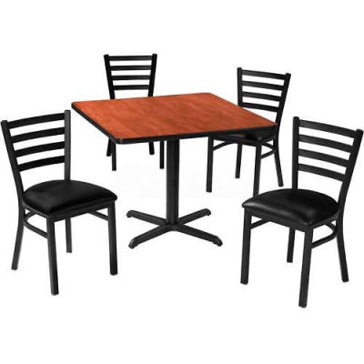 Premier Hospitality 42" Square Table & Ladder Back Chair Set, Mahogany/Black Vinyl Chair