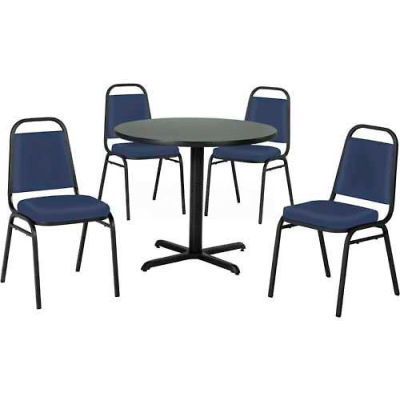 Premier Hospitality 42" Round Table & Stack Chair Set, Gray Table/Blue Chairs