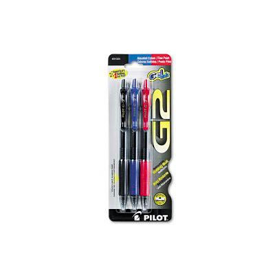 Pilot® G2 Gel Rollerball Pen, Retractable, Black, Blue, Red Ink, Fine, 3/Pack
