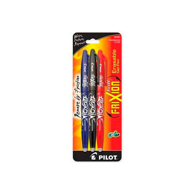 Pilot® FriXion Ball Erasable Gel Pen, Fine, 0.7mm, Black/Blue/Red Ink, 3/Pack