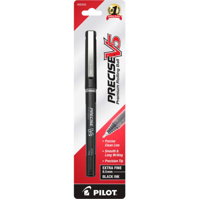 Pilot® Precise V5 Rolling Ball Pen, Non-Refillable, Extra Fine, 0.5mm, Black Ink, 1 Each