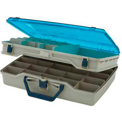 Plano 115503 Doubled-Sided Two-Tier Compartment Box, 16-7/8"L x 12"W x 5"H, Beige/Blue - Pkg Qty 2